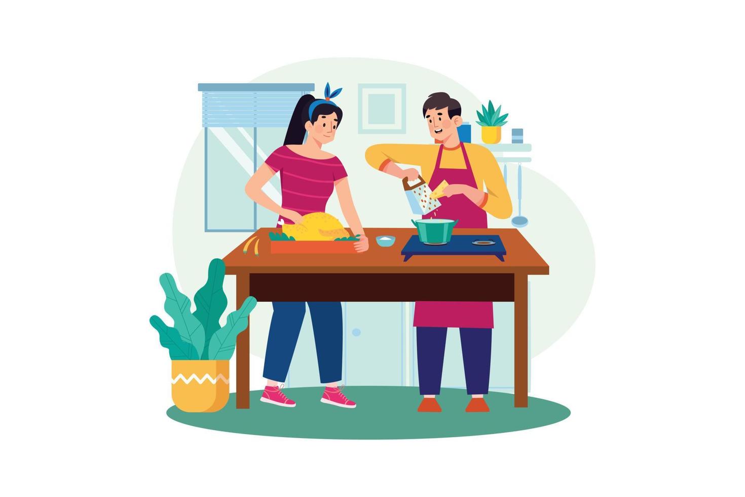 concepto de ilustración de cocina y cocina. una ilustración plana aislada sobre fondo blanco vector