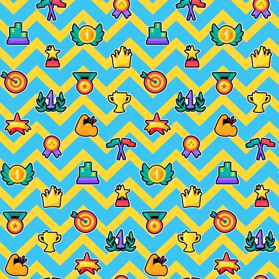 Winner cartoon seamless color vector pattern