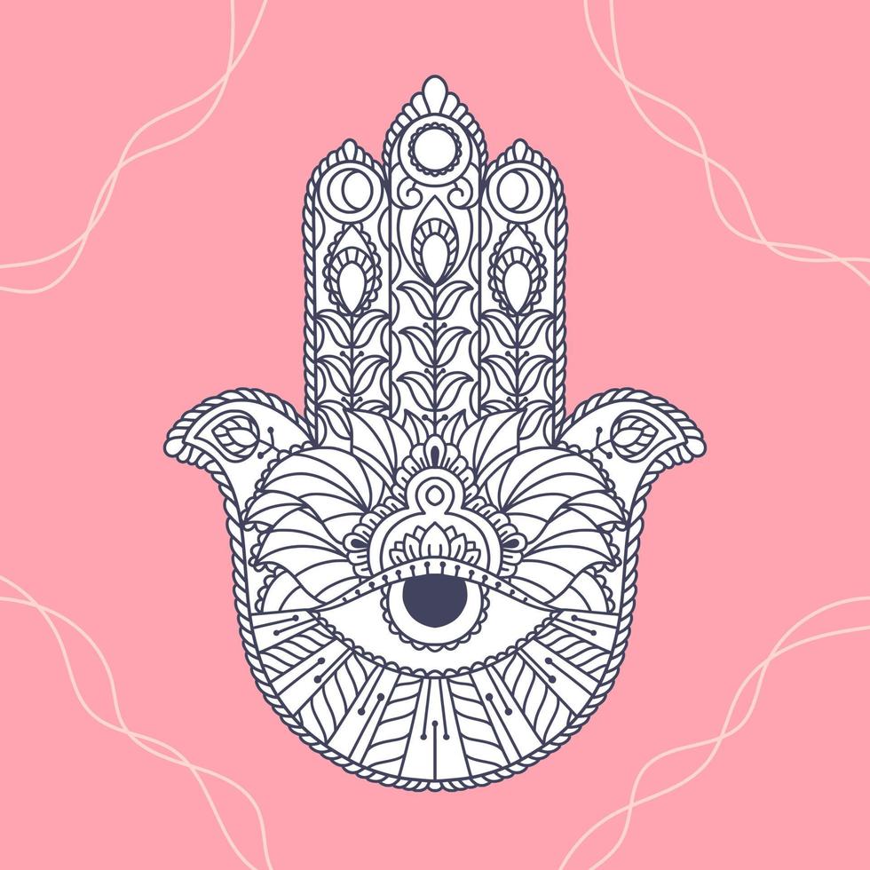 Fatima Hand coloring page. Khamsa, sacred eastern sign, good luck charm vector