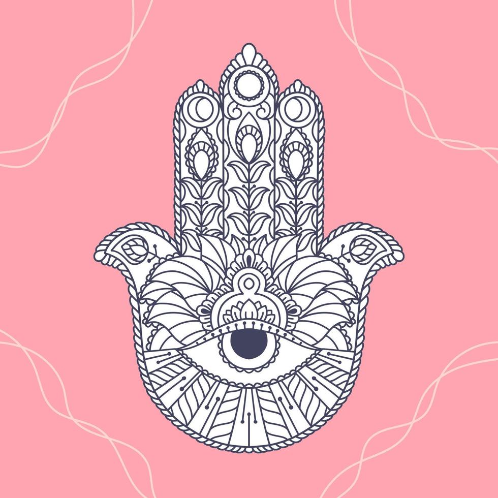 Dibujo para colorear de la mano de Fátima. khamsa, signo oriental sagrado, amuleto de buena suerte vector