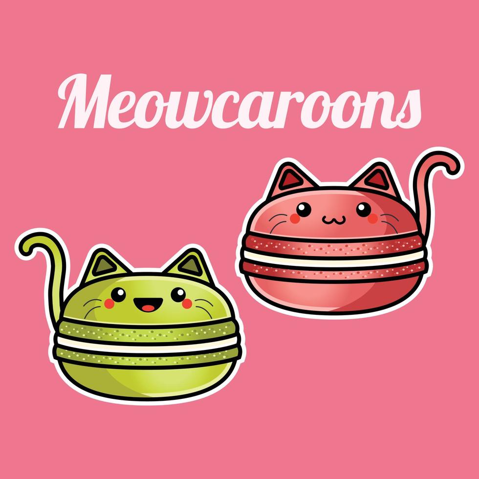 Vector illustration of a kawaii funny macarons with cat earsand face. Isolated objects of macaroon. Design for cafe menu, children print, sticker, poster