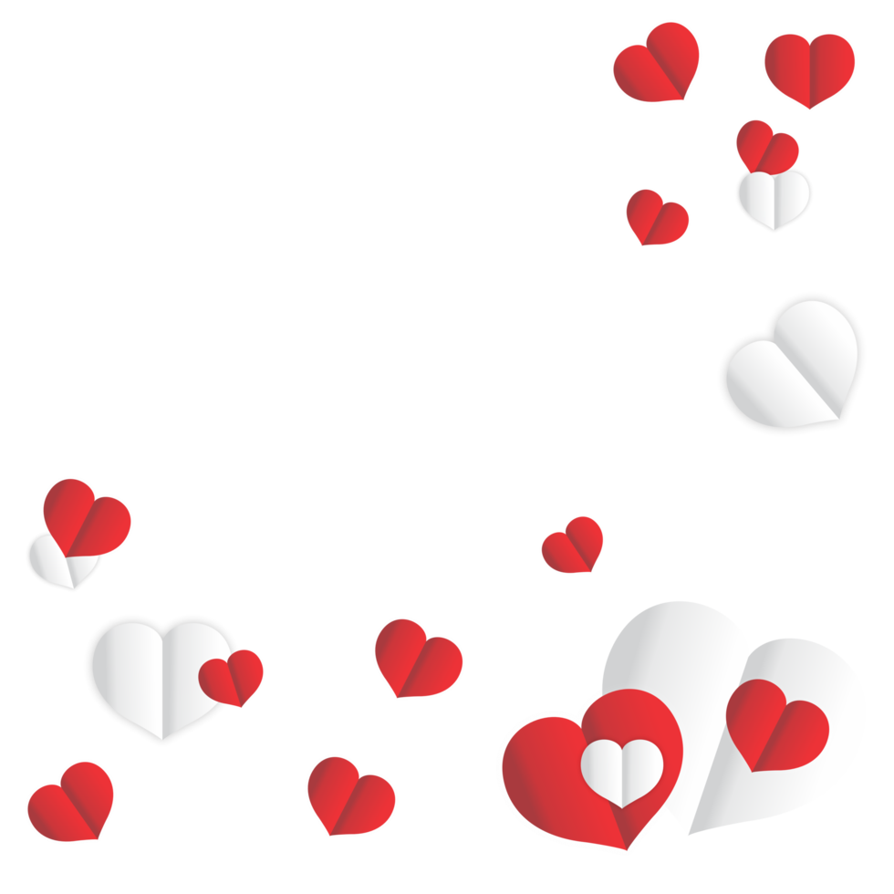 fondo del concepto del día de san valentín. corazones de papel rojo y rosa con marco blanco. linda pancarta de venta de amor o tarjeta de felicitación png