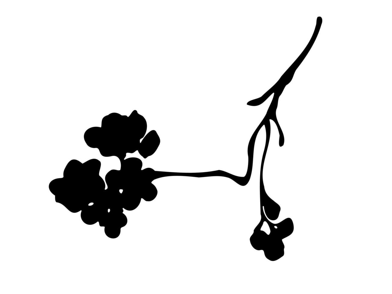 Hand drawn cherry blossom branch silhouette on white background. vector