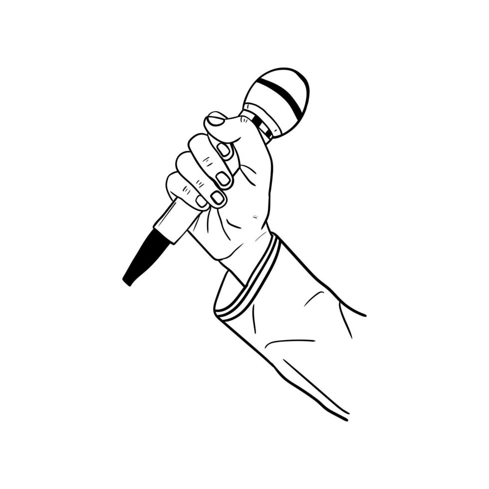illustration of a hand holding a microphone,hand drawn icon of a hand holding a microphone vector