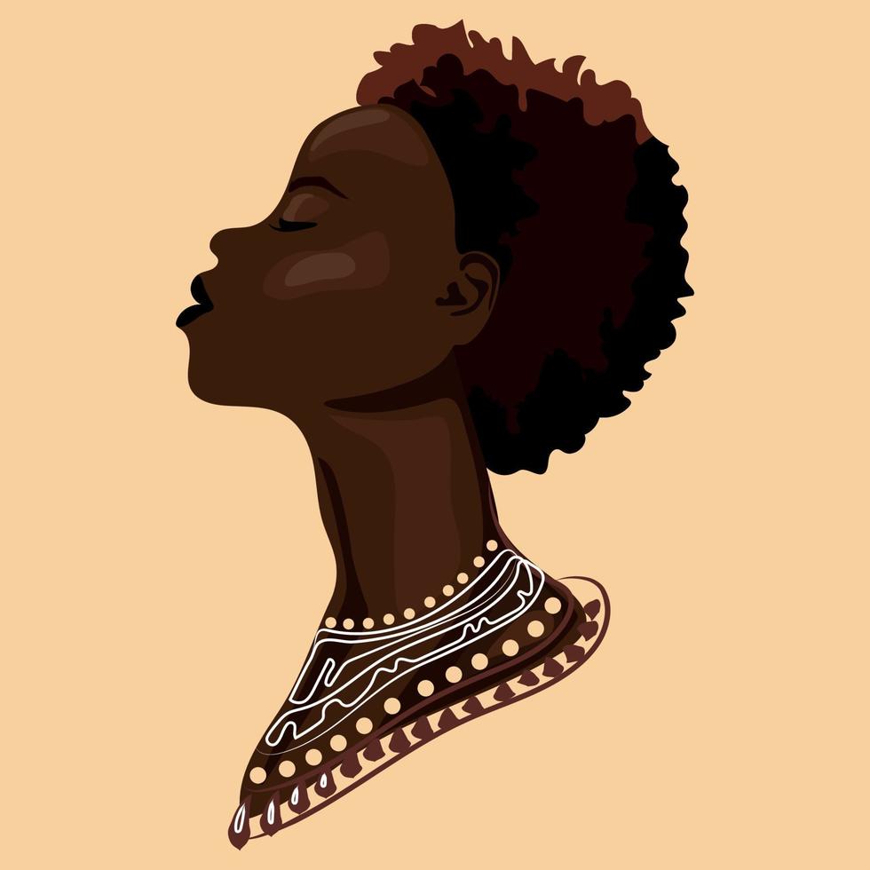 hermosa mujer afroamericana con el pelo rizado negro sobre un fondo beige monocromático en la ilustración vectorial de estilo moderno.retrato de moda de la vista de perfil de una chica negra fuerte. concepto de belleza negra vector