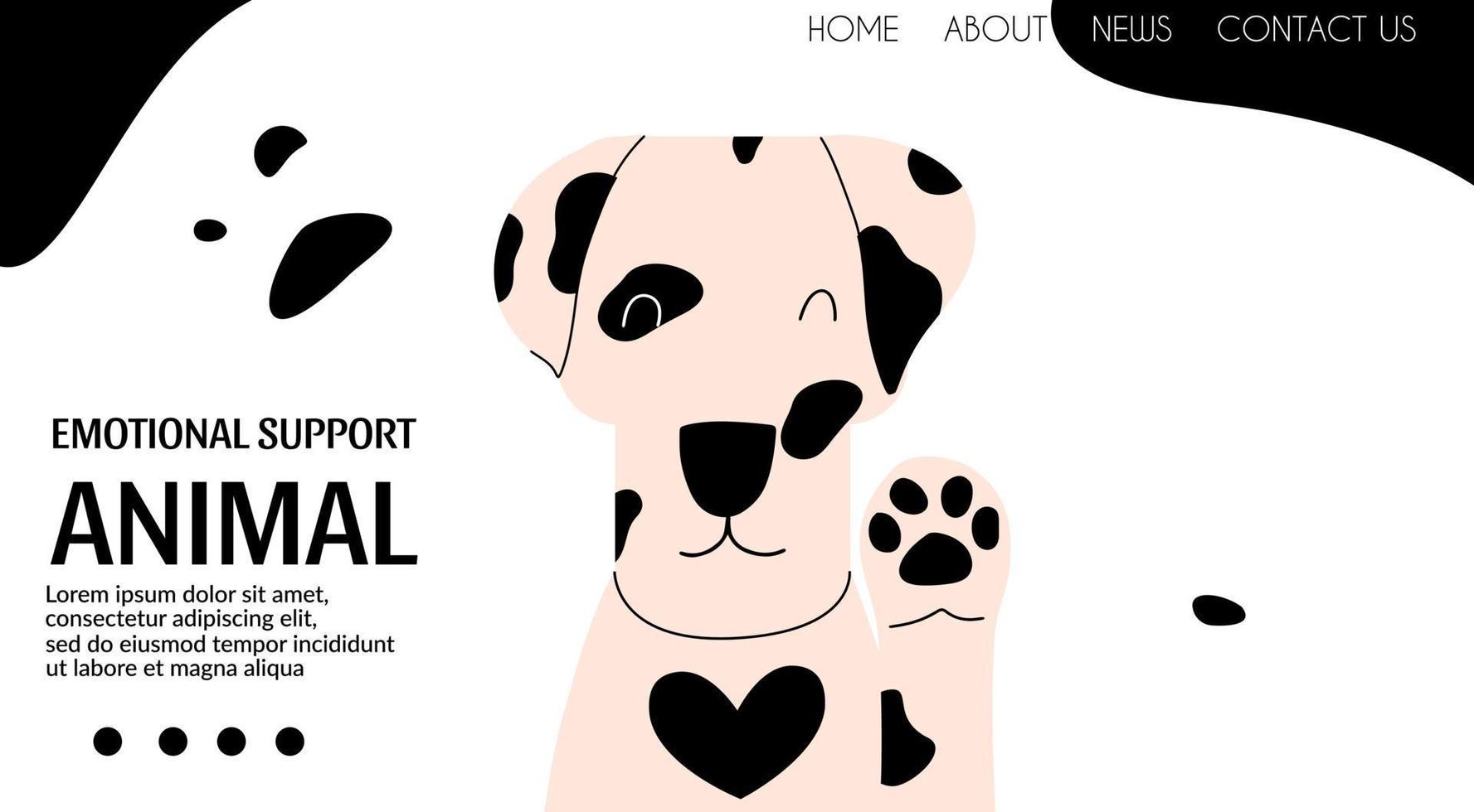 banner para clínica veterinaria. página de destino para el servicio de animales de apoyo emocional. retrato de un dolmaciano. ilustración vectorial en estilo plano vector