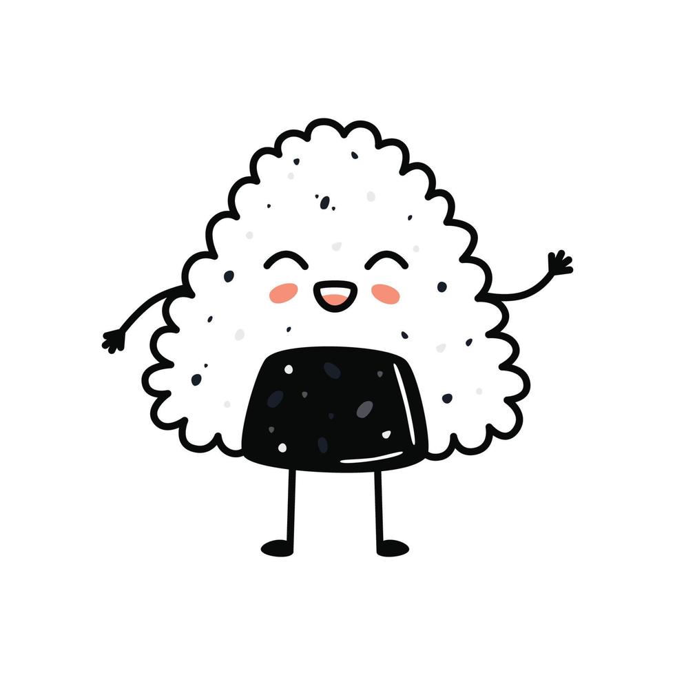 mascota de sushi kawaii en estilo de dibujos animados. lindo onigiri con salmón para el menú vector