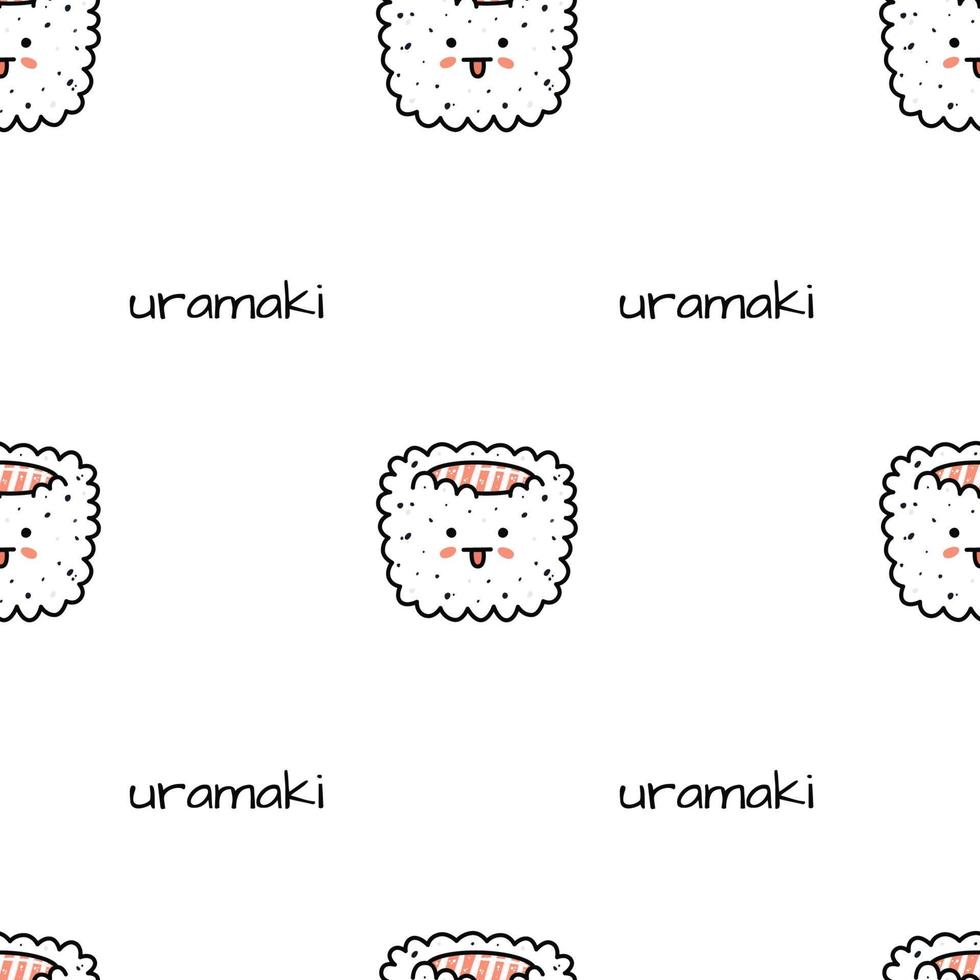 ilustración de sushi kawaii. vector plano dibujado a mano de patrones sin fisuras