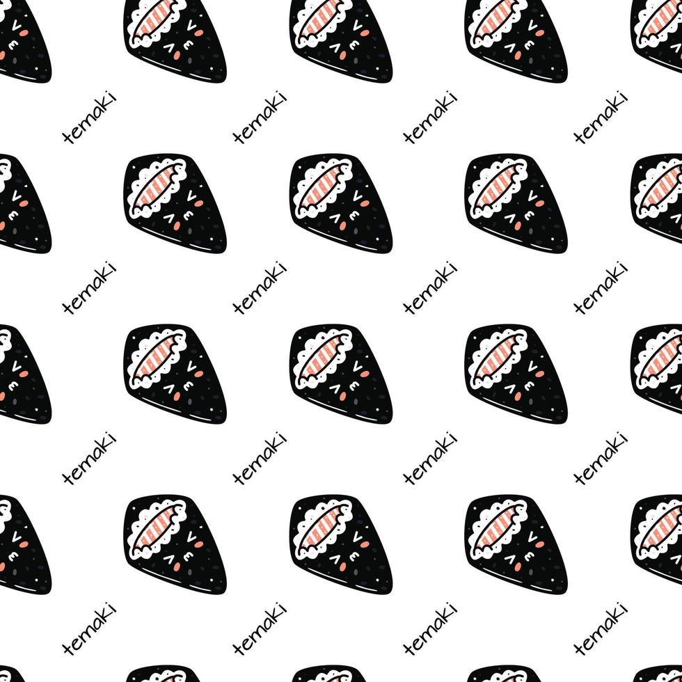 Kawaii sushi illustration. Vector flat hand drawn seamless pattern