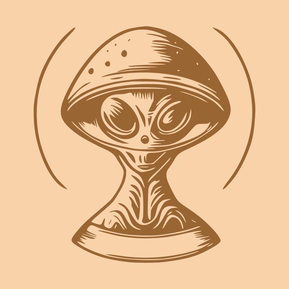 Aliens head of vector objects and design elements in monochrome style isolated on brown background