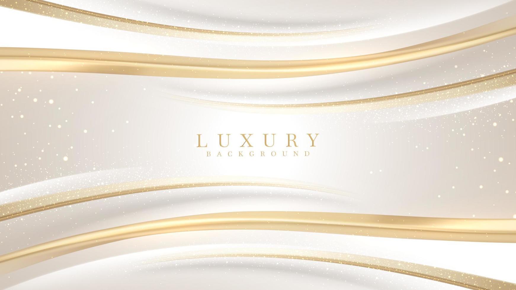 White luxury background with golden curve line element and glitter light effect decoration. vector