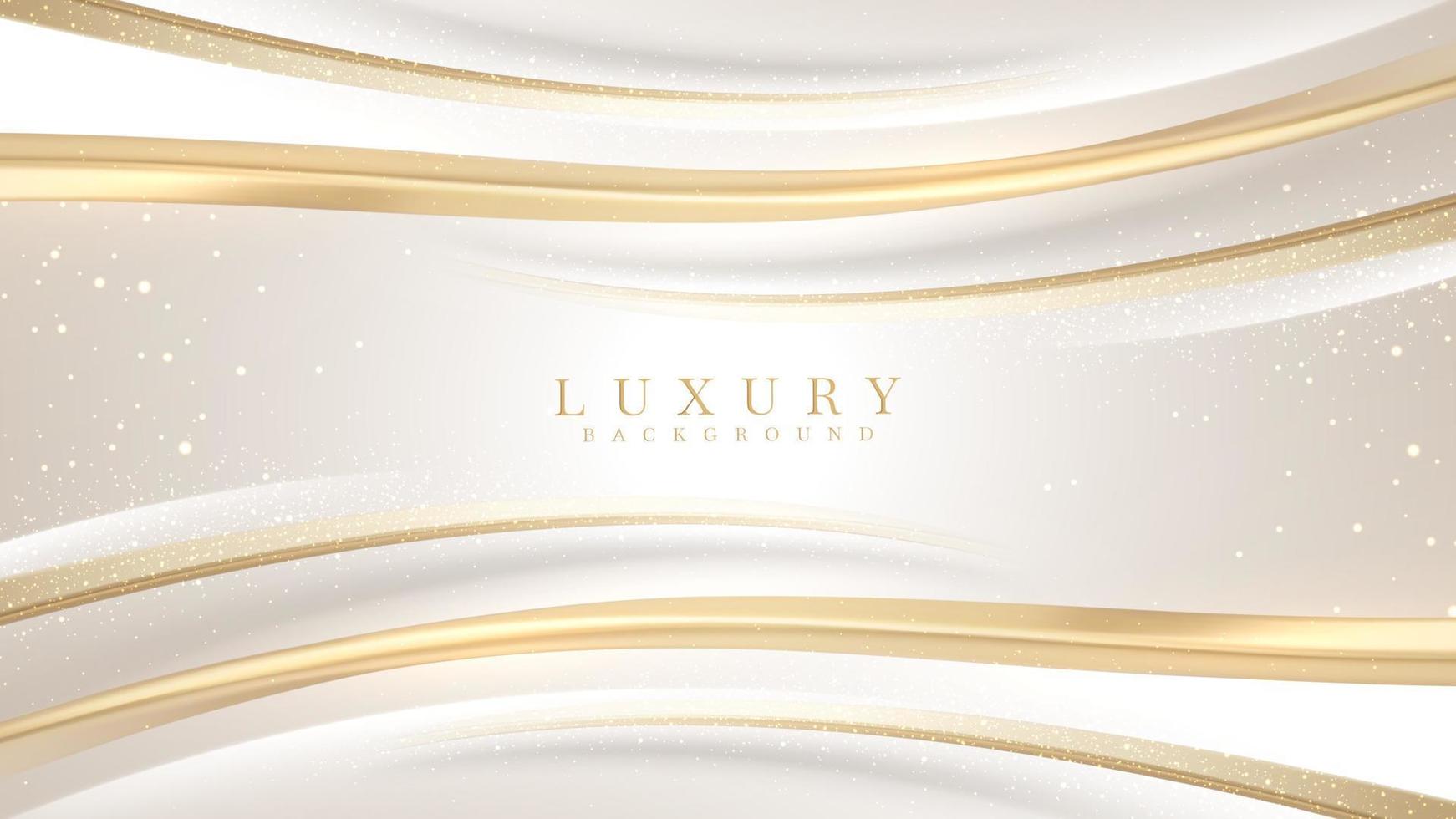 White luxury background with golden curve line element and glitter light effect decoration. vector