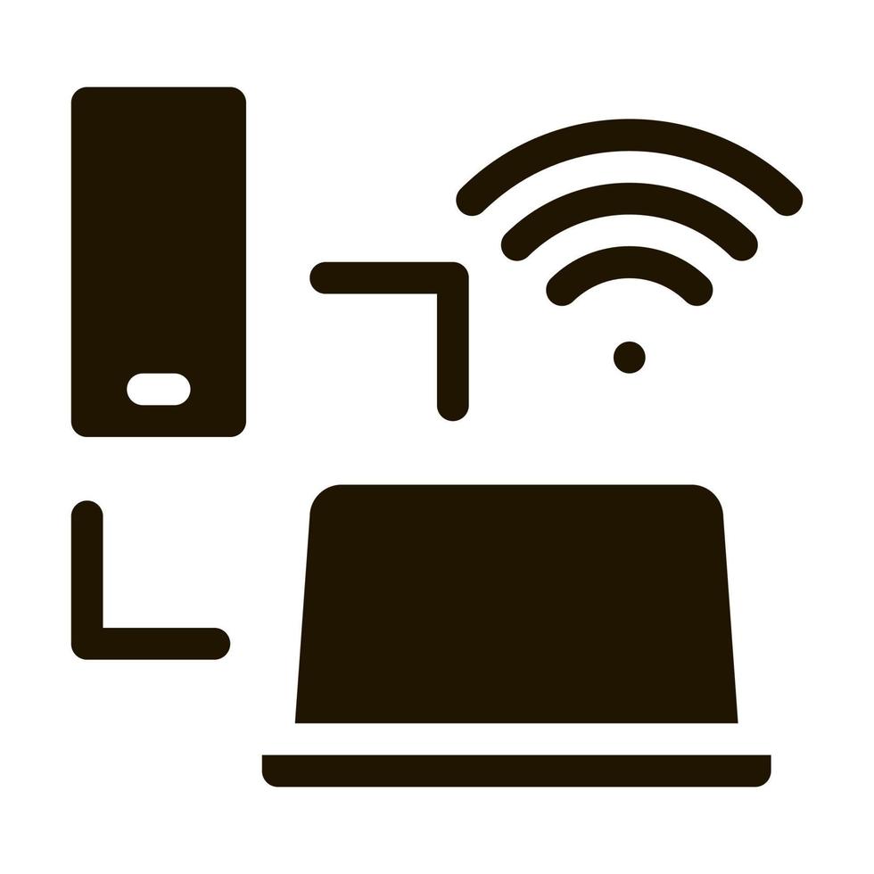 ilustración de glifo de vector de icono de conexión wi-fi de teléfono inteligente y computadora portátil