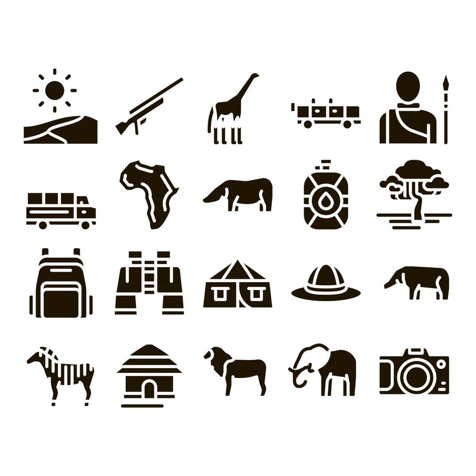 Safari Travel Collection Elements Icons Set Vector