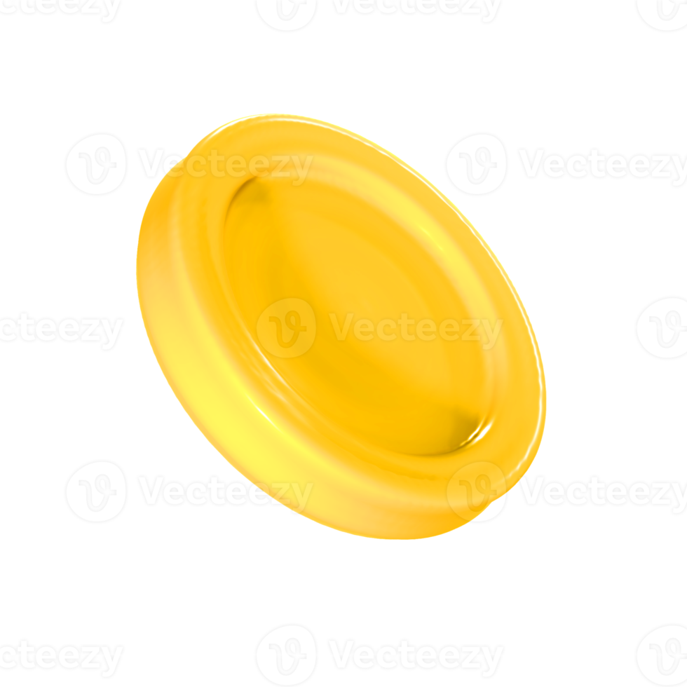 Cute yellow coin 3d rendering png