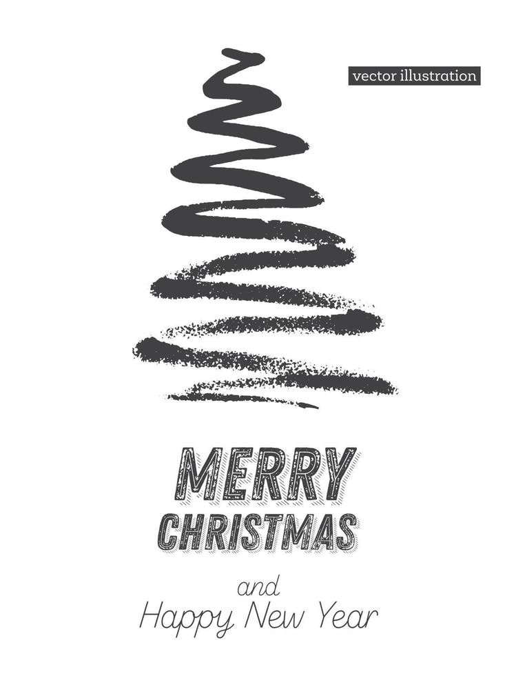 Christmas Tree Sketch Isolated on White Background. Merry Christmas. Silhouette of Hand Drawn Spruce Tree. vector