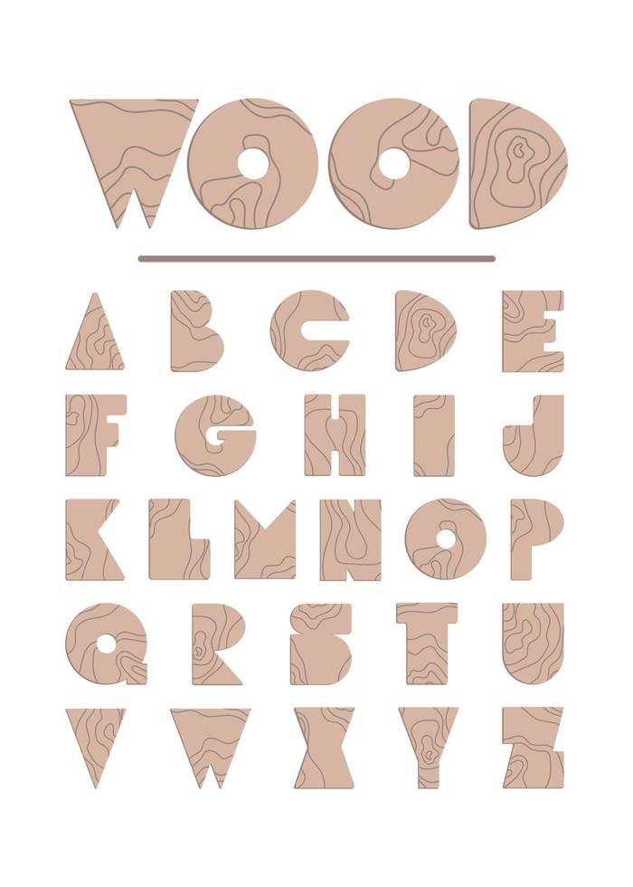 elementos de letra de fuente de madera establecidos de la ilustración vectorial de la a a la z en un estilo minimalista vector
