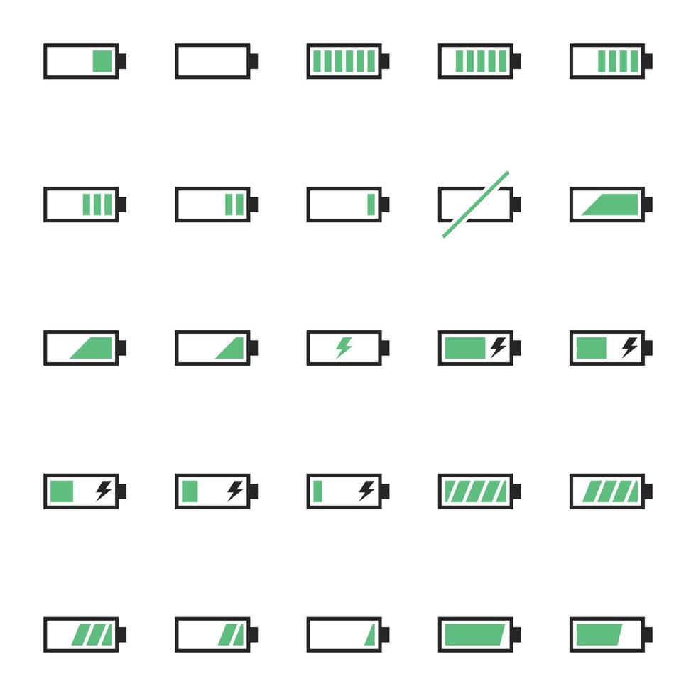 A pack of battery-related icons. Pure energy, electricity and charge thematic. vector