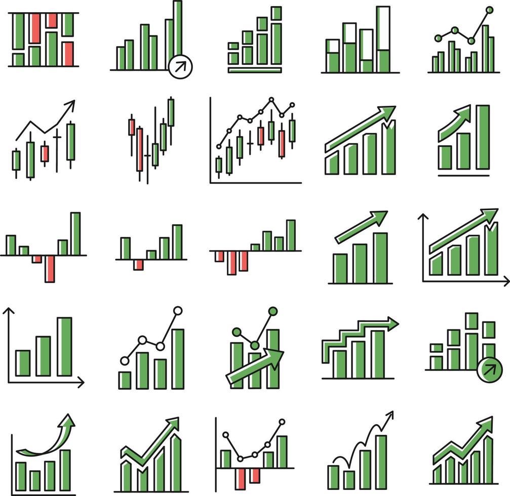 set of bar price chart diagram financial stock price icon bullish bearish market in minimal mono design vector