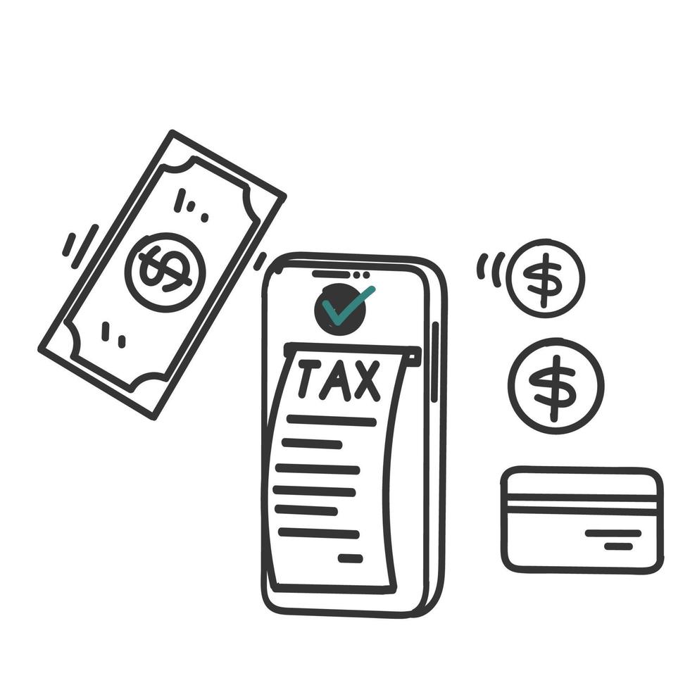 pago de tarjeta de impuestos de garabato dibujado a mano aprobado en vector de ilustración móvil
