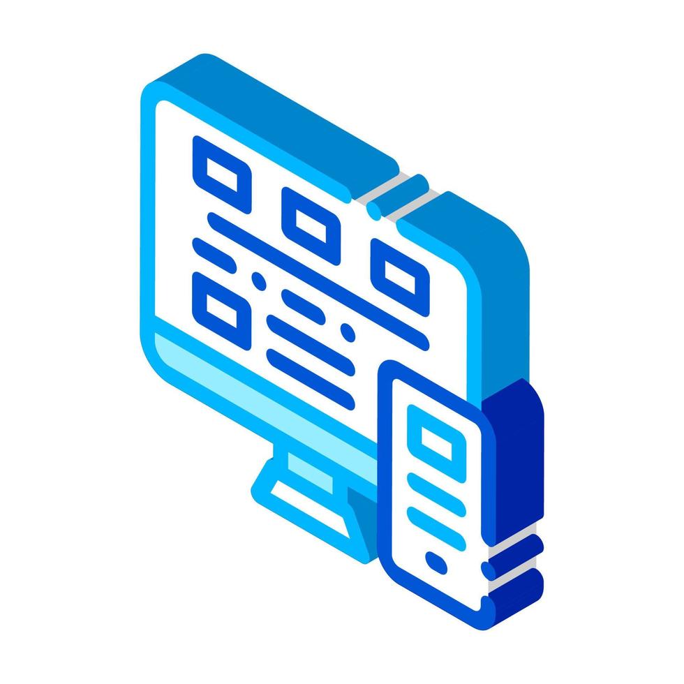 Ilustración de vector de icono isométrico de sistema de teléfono inteligente de computadora