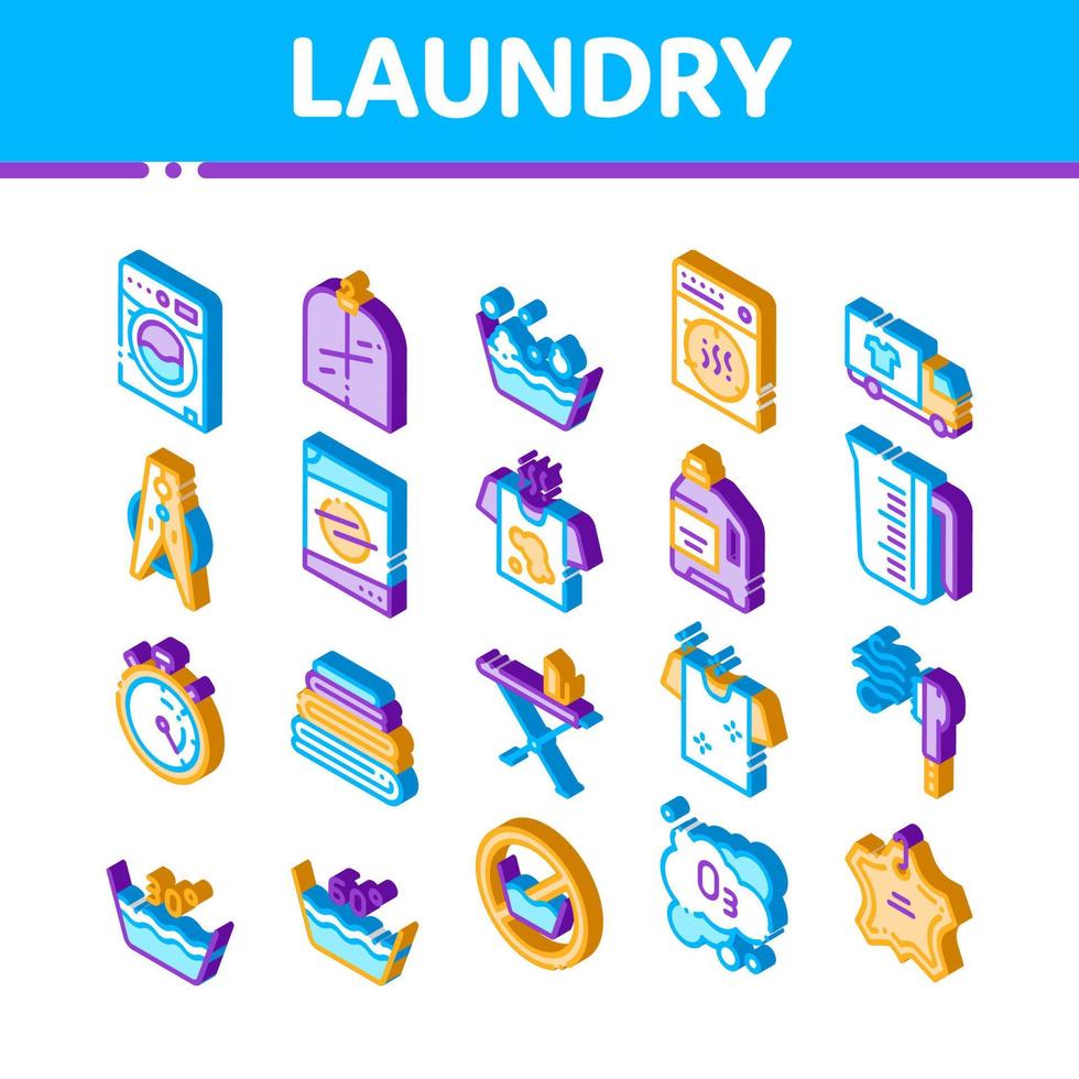 conjunto de iconos isométricos de vector de servicio de lavandería