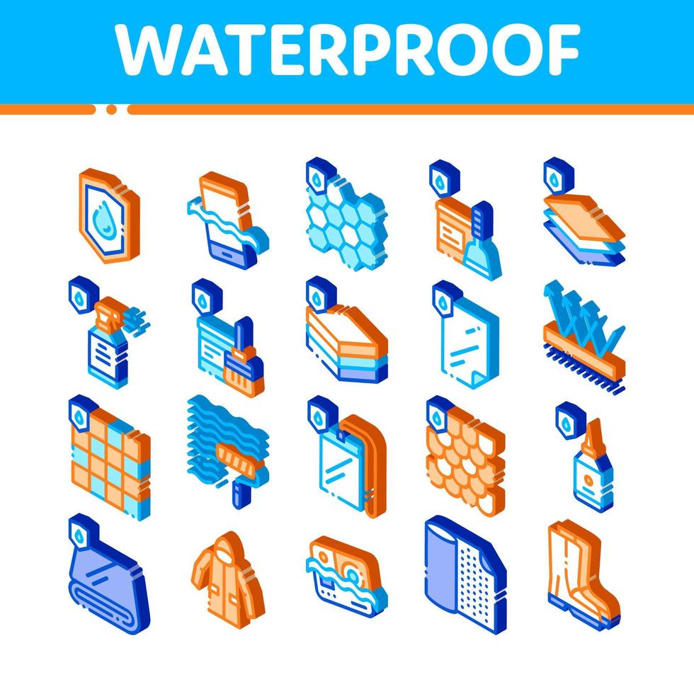 Waterproof Materials Vector Isometric Icons Set