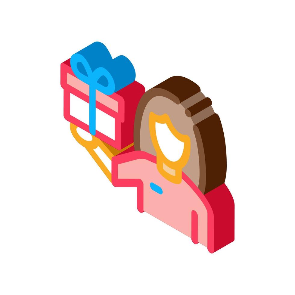 Woman with Gift isometric icon vector illustration