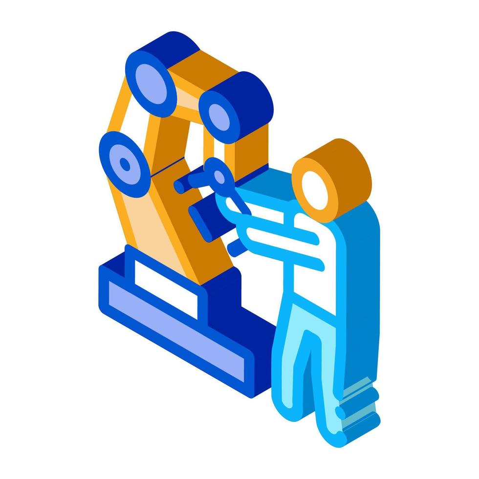 Man And Robot Arm isometric icon vector illustration