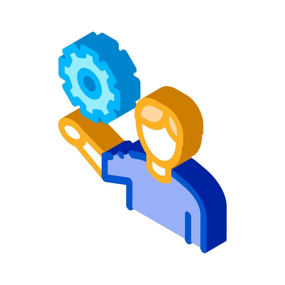 Man Hold Gear isometric icon vector illustration