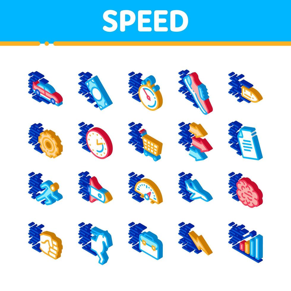 Speed Fast Motion Isometric Icons Set Vector