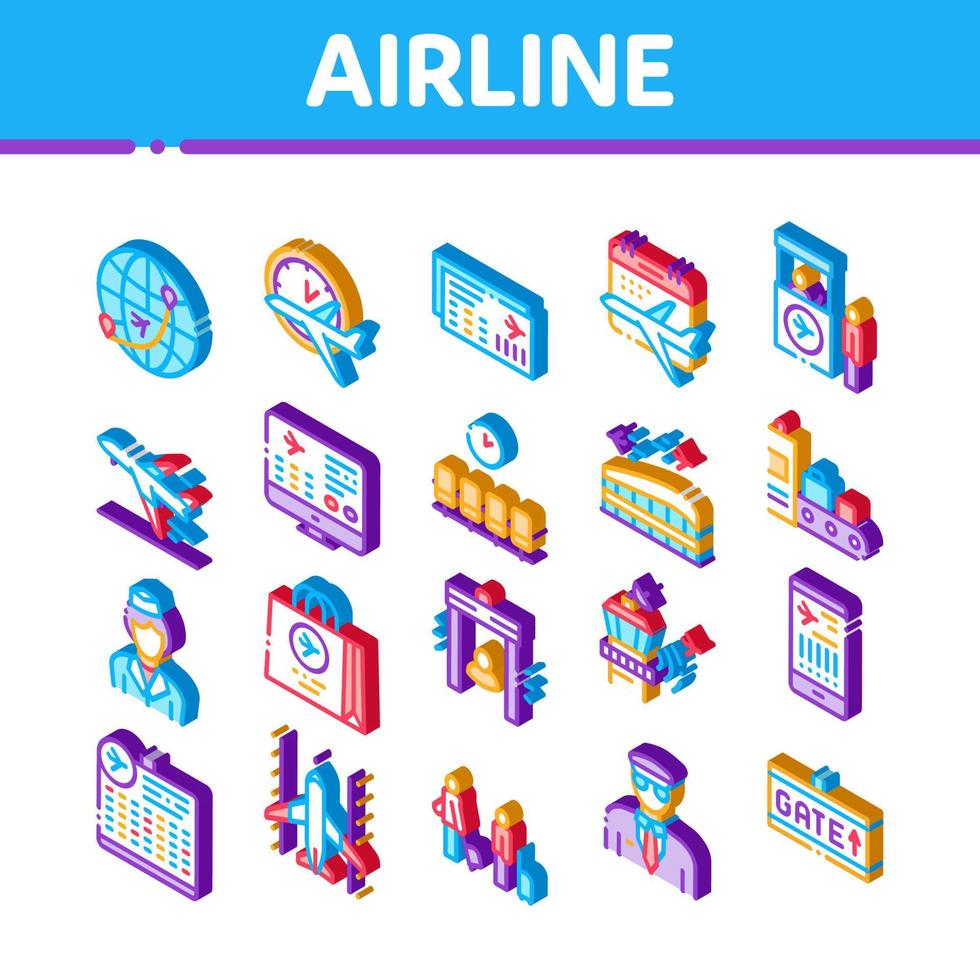 vector de conjunto de iconos isométricos del aeropuerto de airand