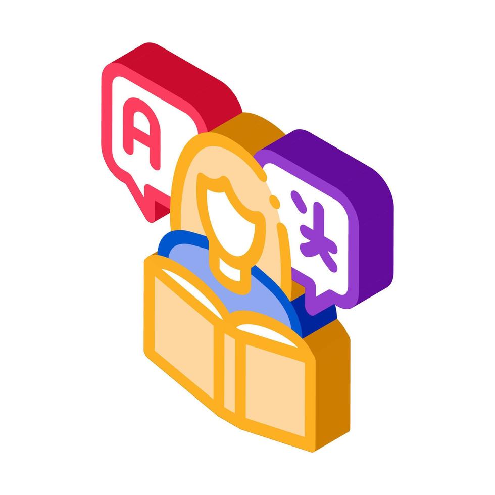 Woman Learning Language isometric icon vector illustration