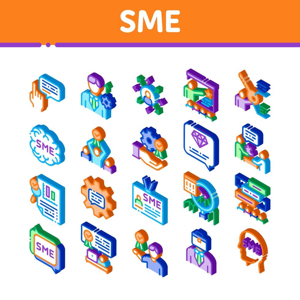 vector de conjunto de iconos isométricos de empresa de negocios pyme