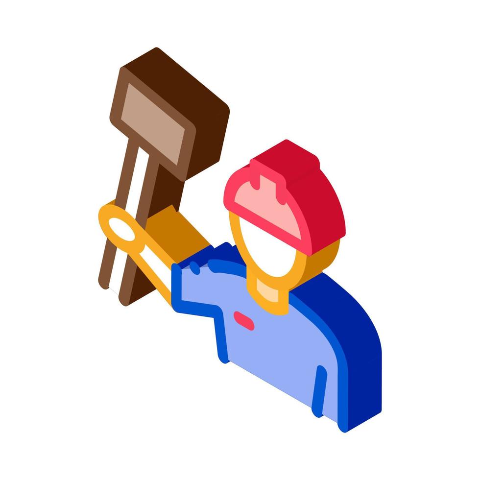 Man Hold Hammer isometric icon vector illustration