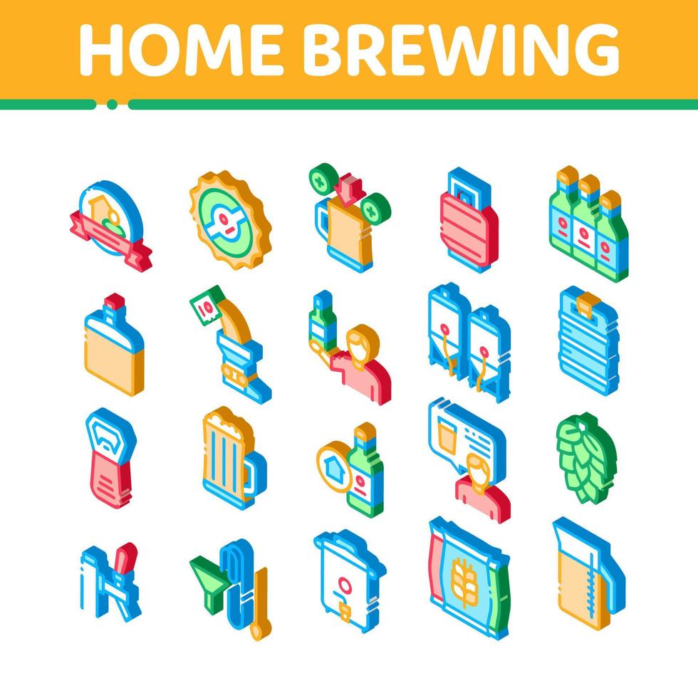 Home Brewing Beer Isometric Icons Set Vector