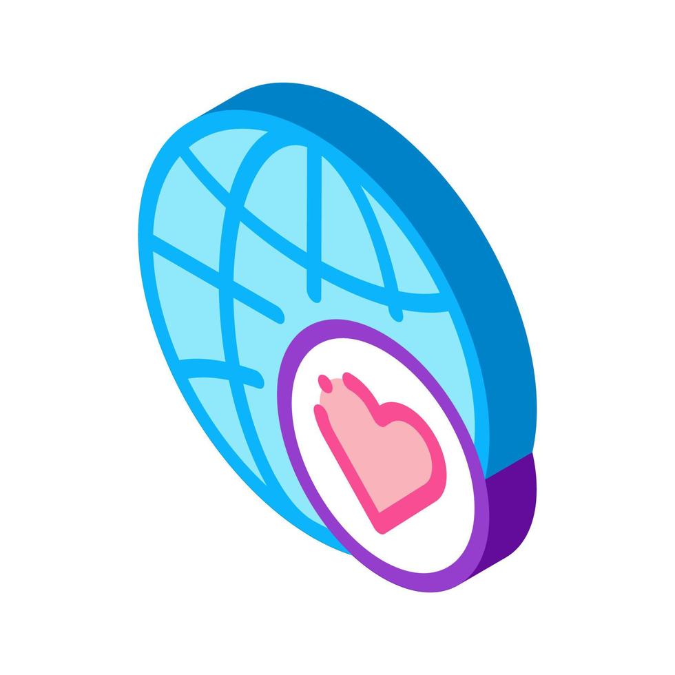 Earth Globe Love Isometric Icon Vector Illustration