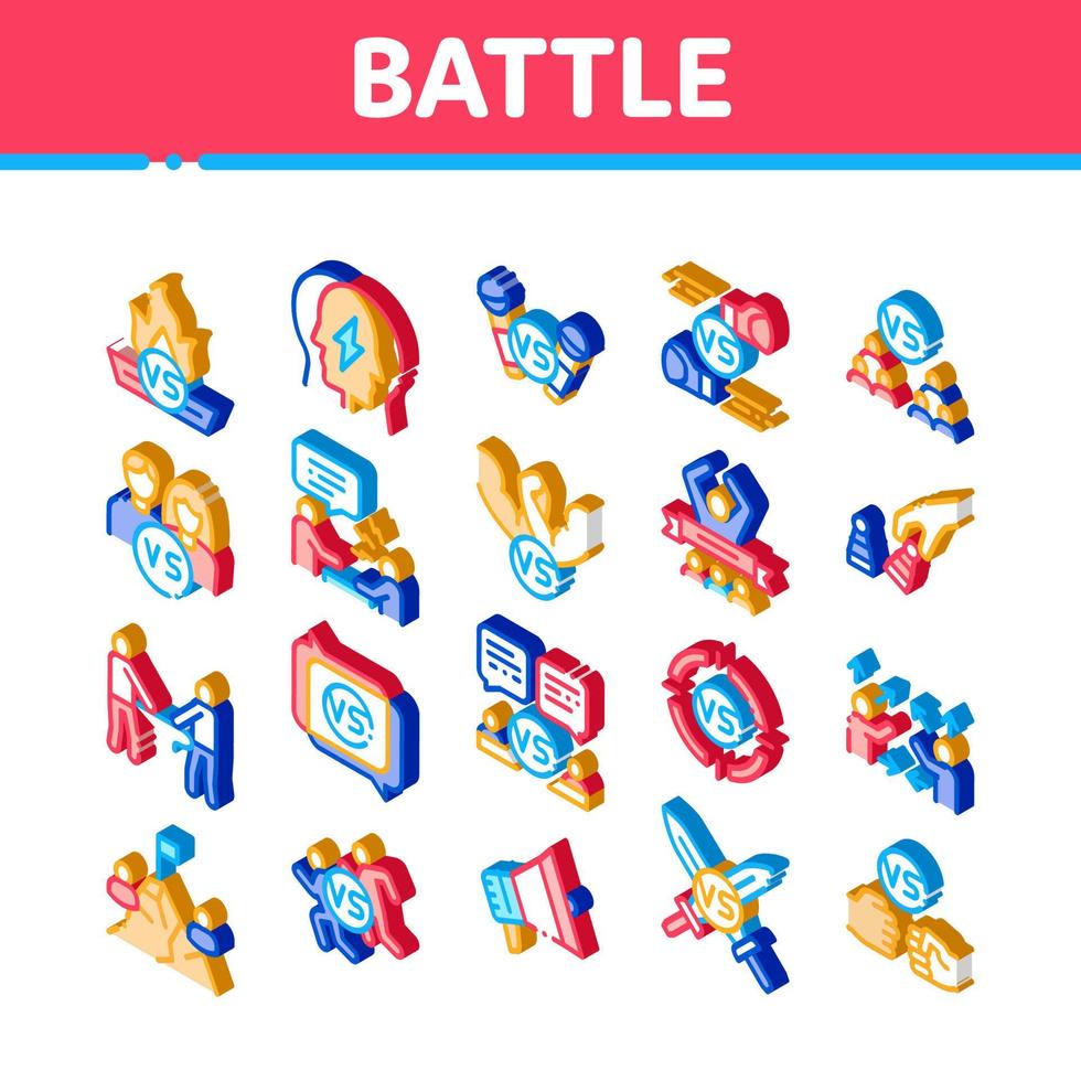 Battle Competition Isometric Icons Set Vector