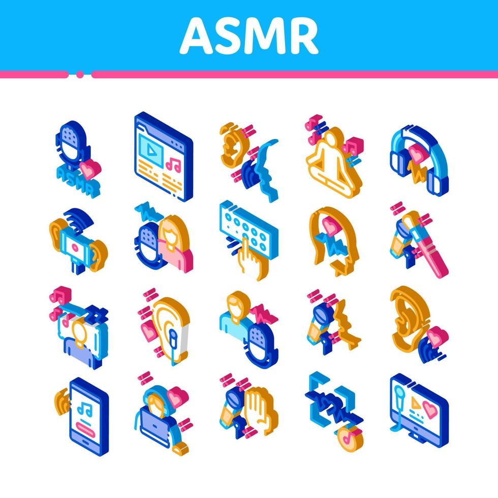 Asmr Sound Phenomenon Isometric Icons Set Vector