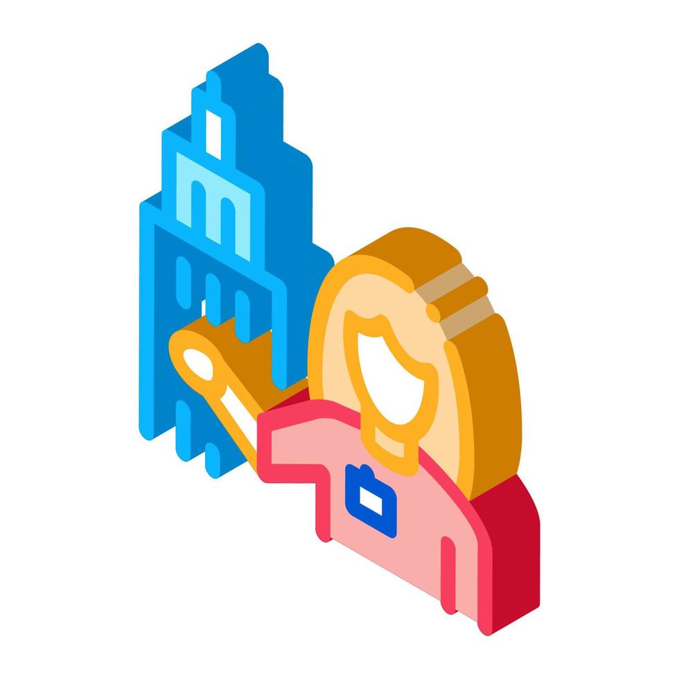 Woman Guide near Tower Isometric Icon Vector Illustration