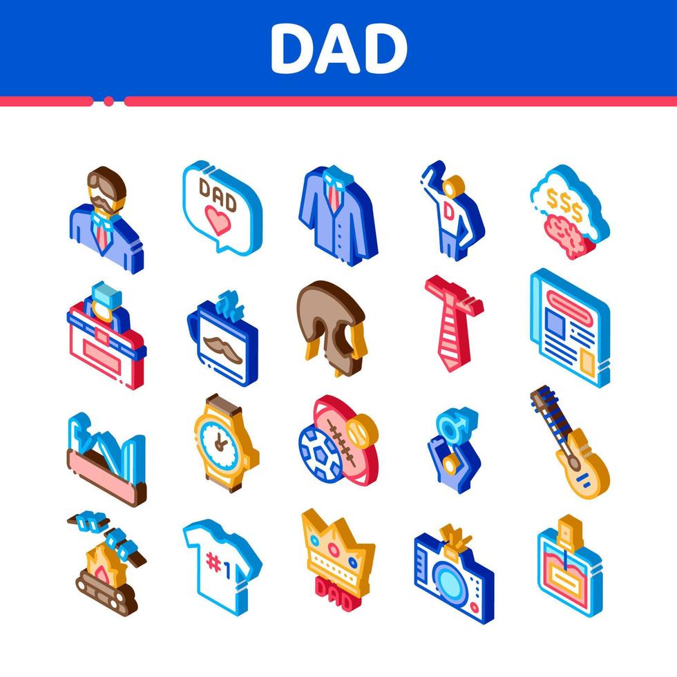 Dad Father Parent Isometric Icons Set Vector