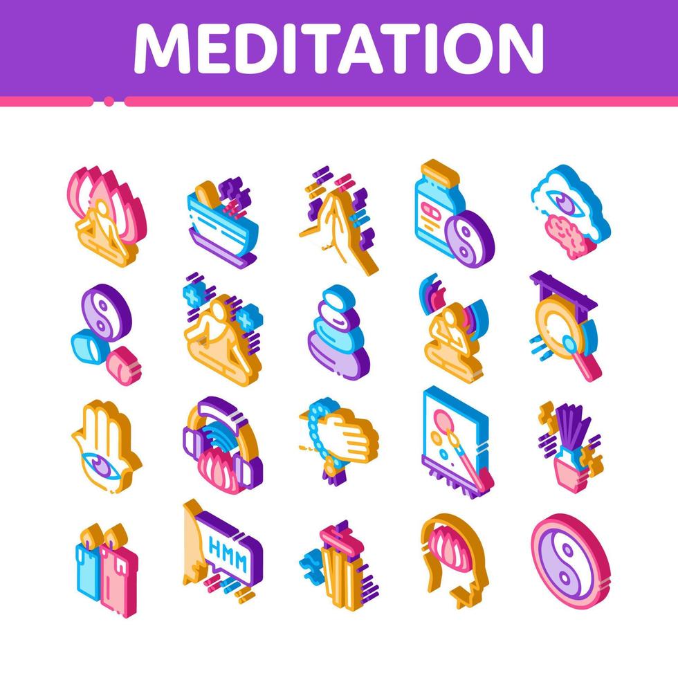 conjunto de iconos isométricos de práctica de meditación vector