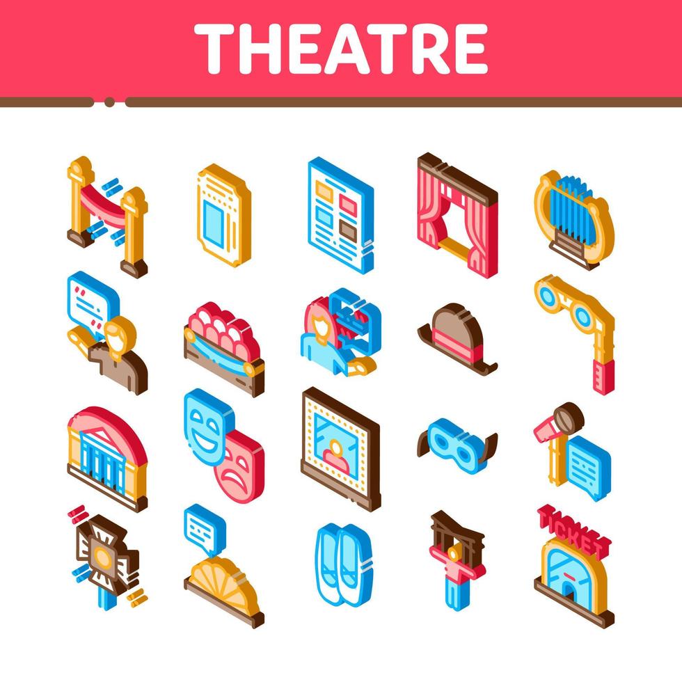 Theatre Equipment Isometric Icons Set Vector