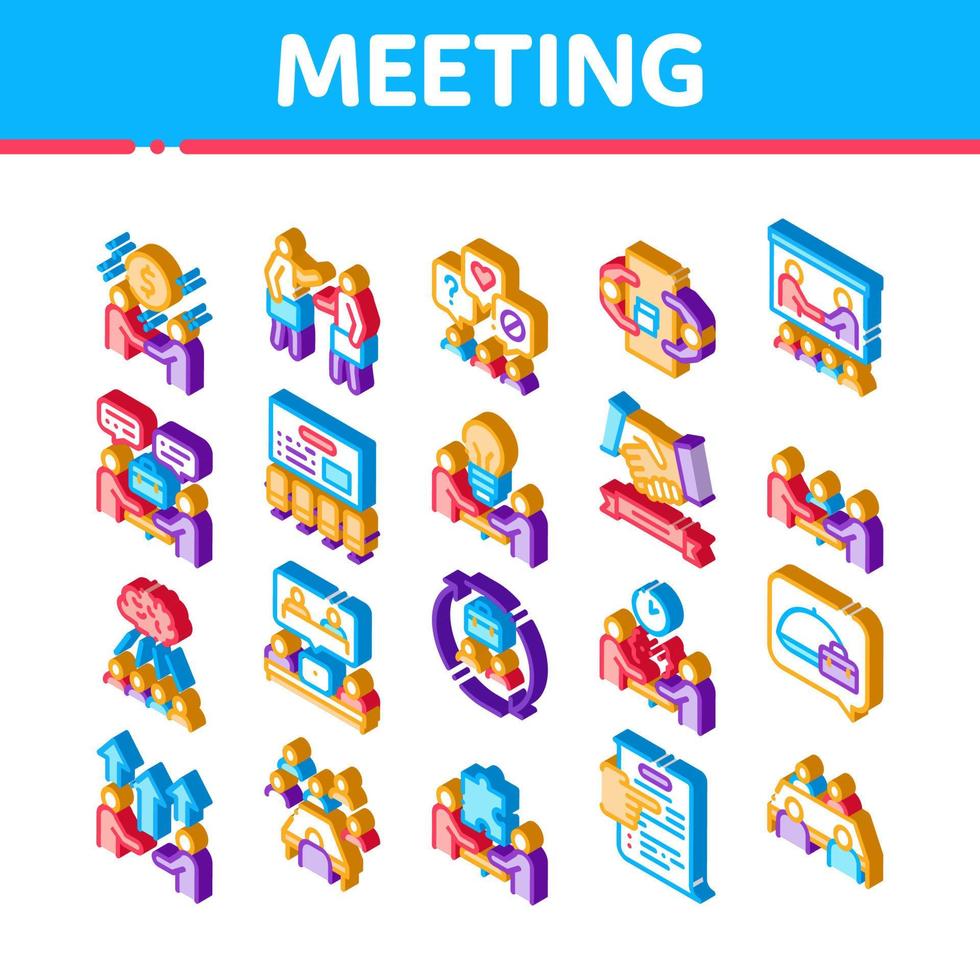 Business Meeting Conference Isometric Icons Set Vector