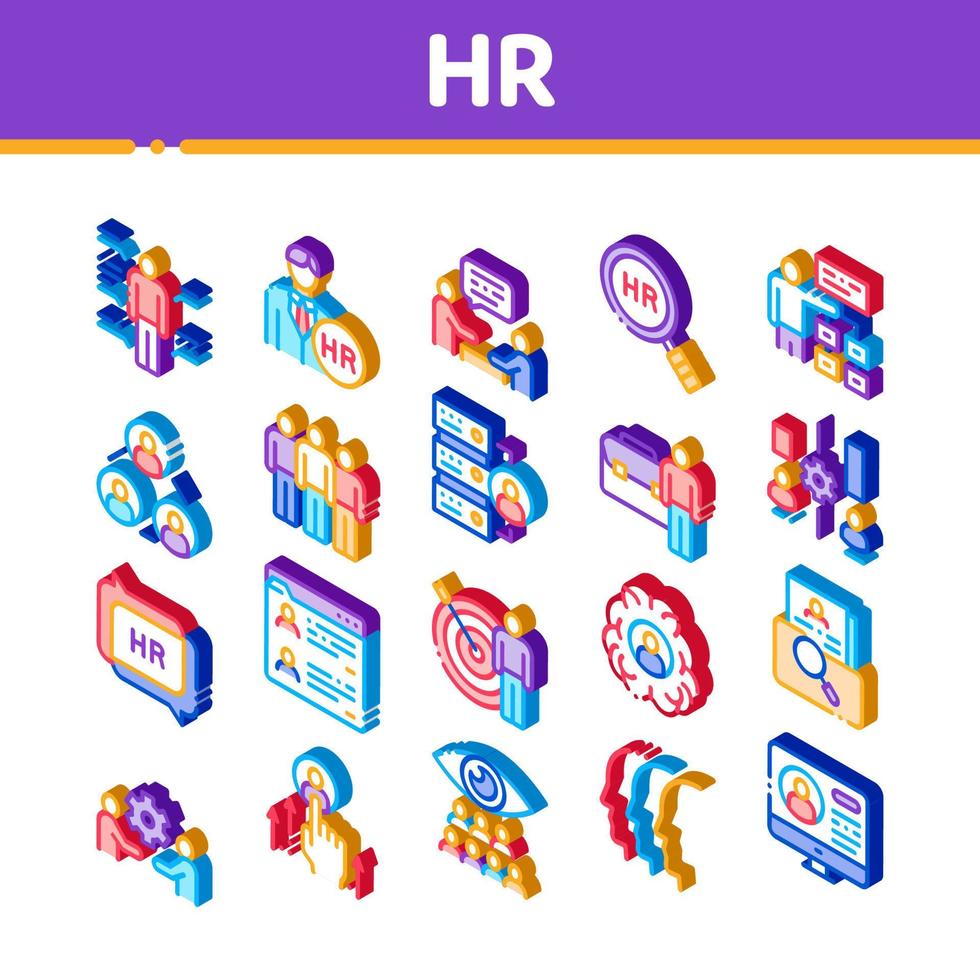 Hr Human Resources Isometric Icons Set Vector