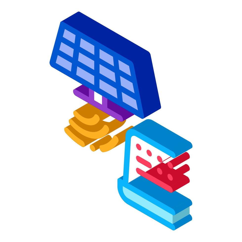 solar signal transmission to computer isometric icon vector illustration