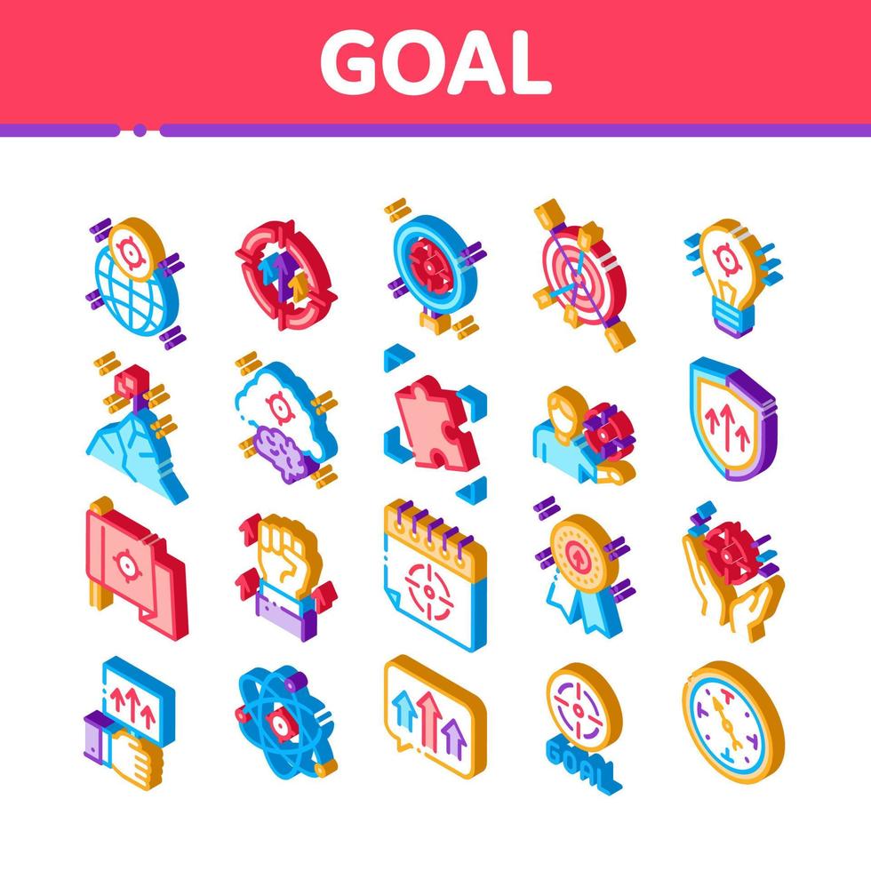 Goal Target Purpose Isometric Icons Set Vector