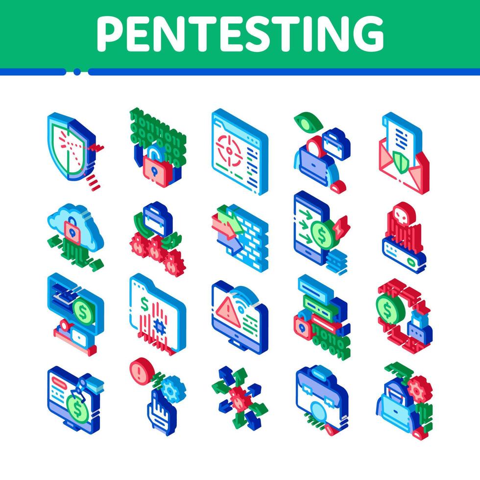 vector de conjunto de iconos isométricos de software de pentesting