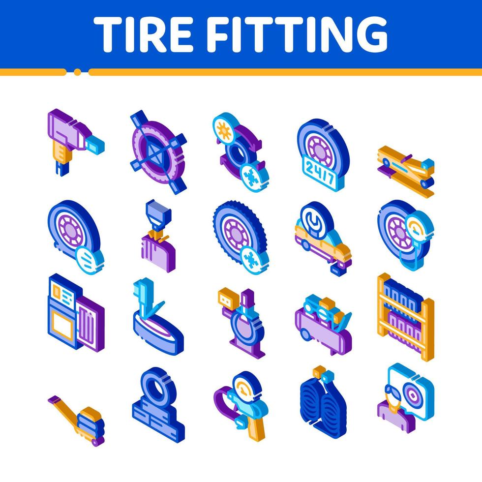 Tire Fitting Service Isometric Icons Set Vector 19474451 Vector Art at