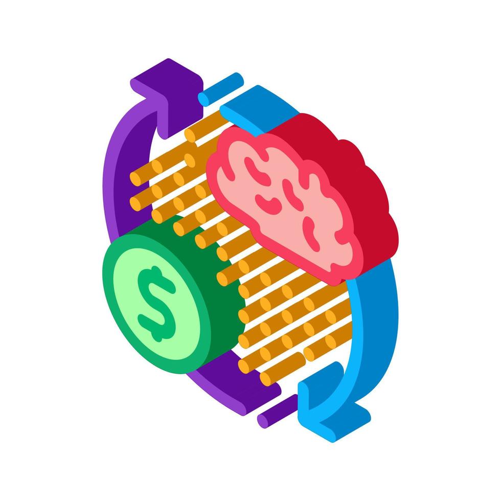 brain cycle and money isometric icon vector illustration